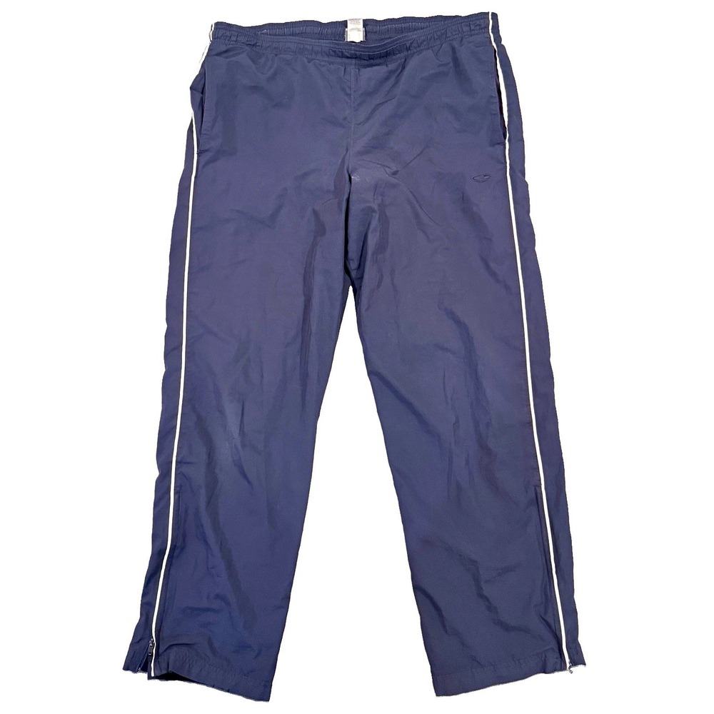 C9 Champion Mens M Track Pants Navy Blue White Stripe Nylon Mesh Lined Ankle Zip
